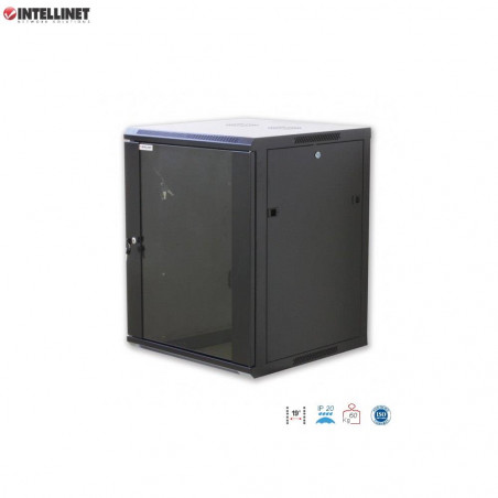 Szafa wisząca, zmontowana Intellinet 6U, 600x450, Rack 19", szklane drzwi, czarna