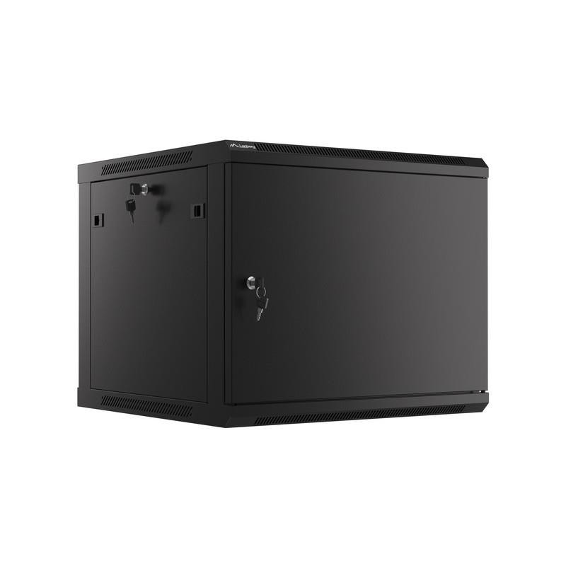 Szafa instalacyjna wisząca 19" 9U 600x600 czarna drzwi metalowe Lanberg (flat pack)