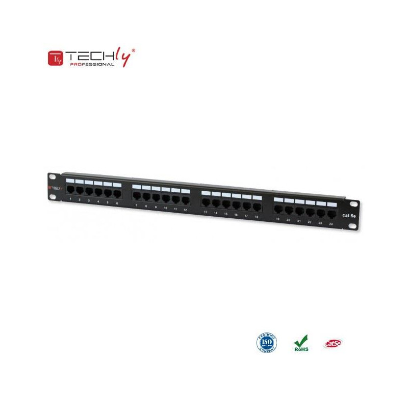 Patch panel TechlyPro 1U UTP 24xRJ45 Cat.5e, czarny