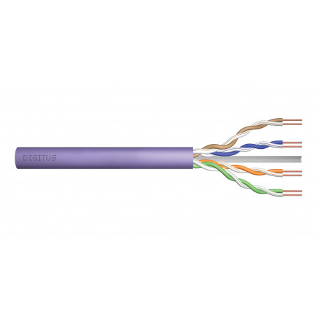 Kabel teleinformatyczny instalacyjny DIGITUS kat.6, U/UTP, Dca, drut, AWG 23/1, LSOH, 50m, fioletowy, ofoliowany