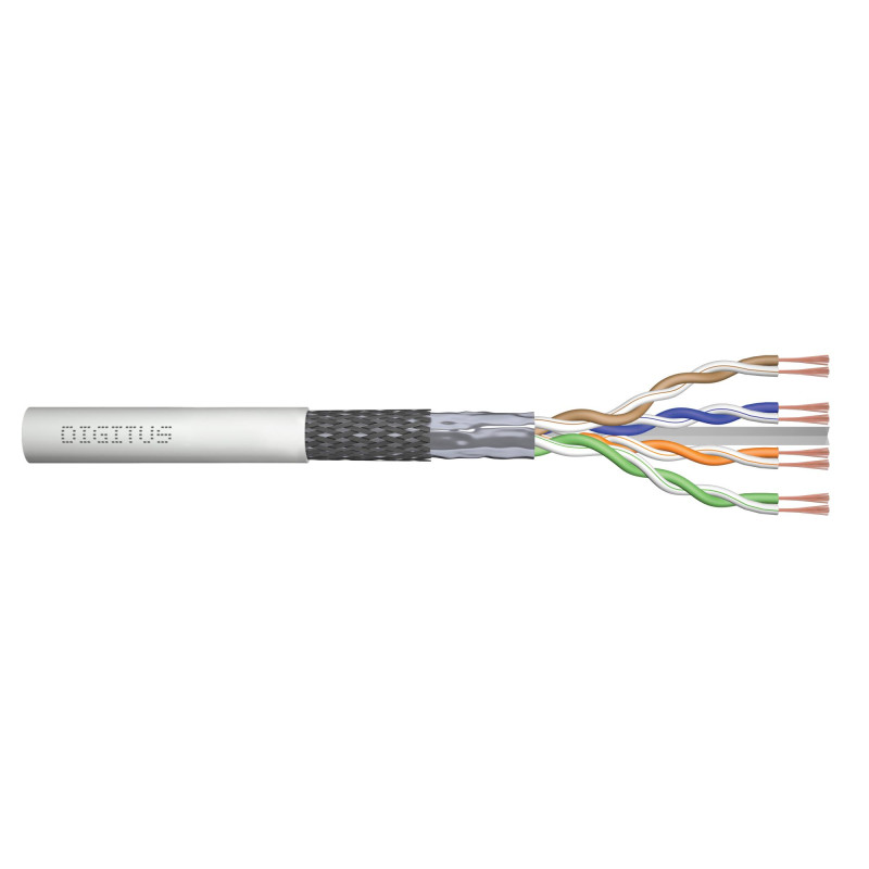 Kabel teleinformatyczny patchcordowy DIGITUS kat.6, SF/UTP, linka, AWG 26/7, LSOH, 100m, szary, karton