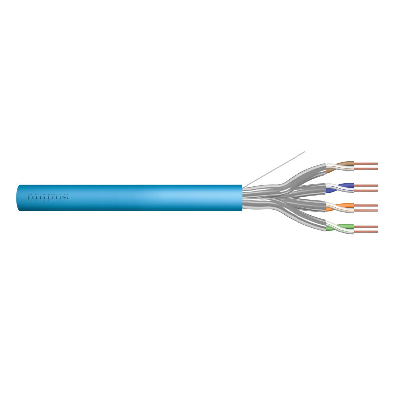 Kabel teleinformatyczny instalacyjny DIGITUS kat.6A, U/FTP, Dca, drut, AWG 23/1, LSOH, 100m, niebieski, ofoliowany