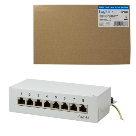 Patch panel stacjonarny LogiLink NP0018 8x RJ45 kat.6A ekranowany