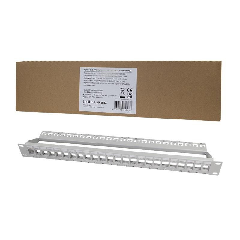 Patch panel 19" LogiLink NK4044 24 x keystone, 1U, nieekranowany, szary