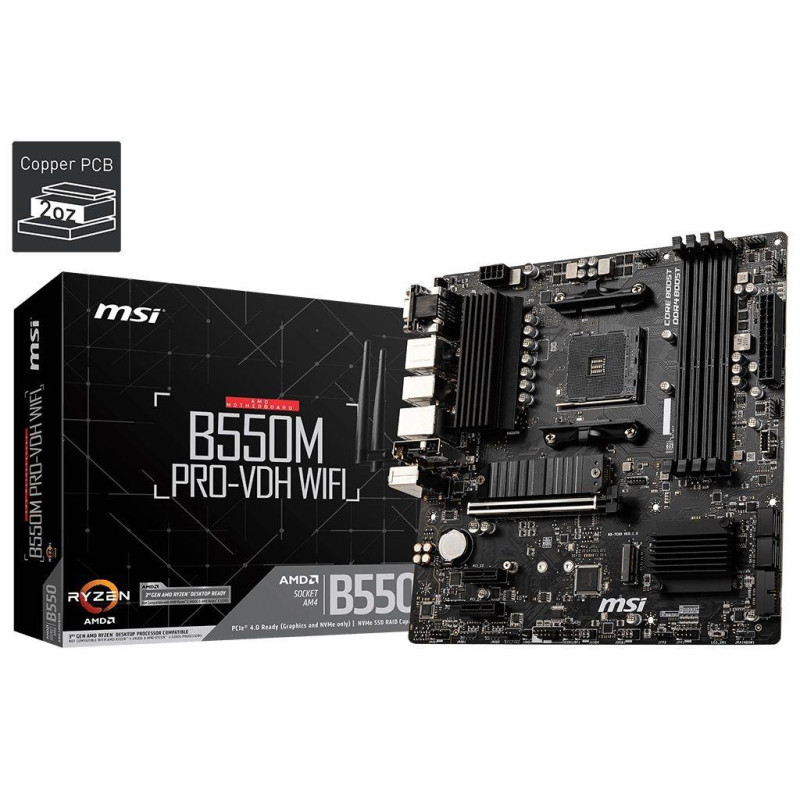 Płyta MSI B550M PRO-VDH WIFI /AMD B550/DDR4/SATA3/M.2/USB3.1/PCIe4.0/Wifi/BT/AM4/mATX