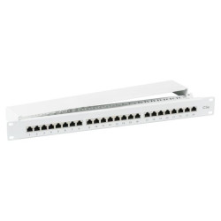 Patch panel EFB-Elektronik 37668.1M, 24 porty RJ45 Cat5e STP, 1U, z tacką na kable i z pokrywą, szary