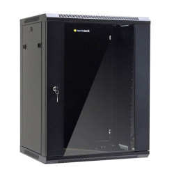 Szafa wisząca 19" Netrack, 15U/600x450mm - czarny, drzwi szklane, otwierane boki