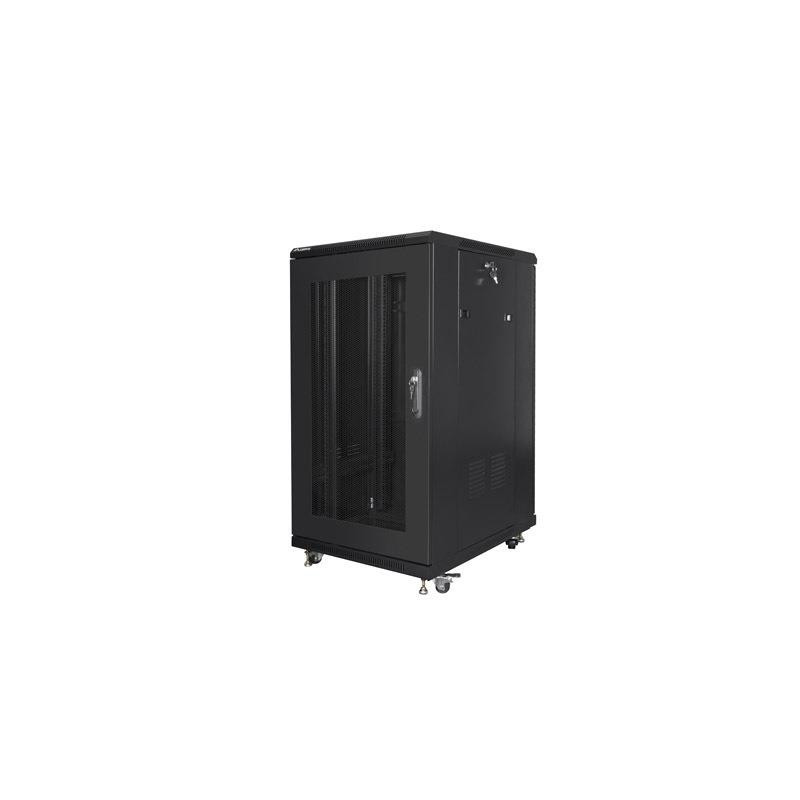 Szafa instalacyjna Rack stojąca 19" 22U 800x800 czarna drzwi perforowane Lanberg (flat pack)