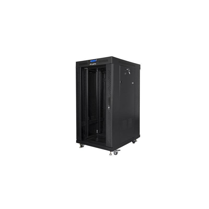 Szafa instalacyjna Rack stojąca 19" 22U 600x800 czarna drzwi szklane Lanberg (flat pack)