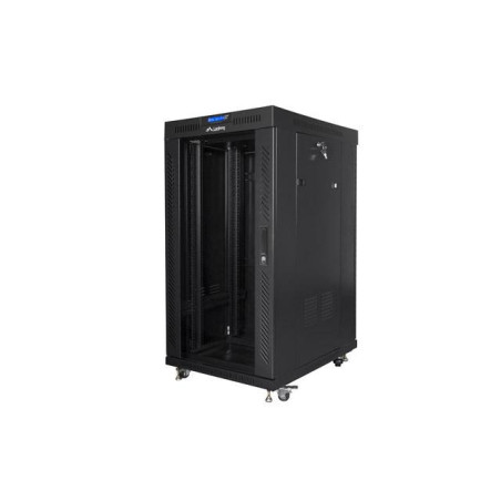 Szafa instalacyjna Rack stojąca 19" 22U 600x800 czarna drzwi szklane Lanberg (flat pack)