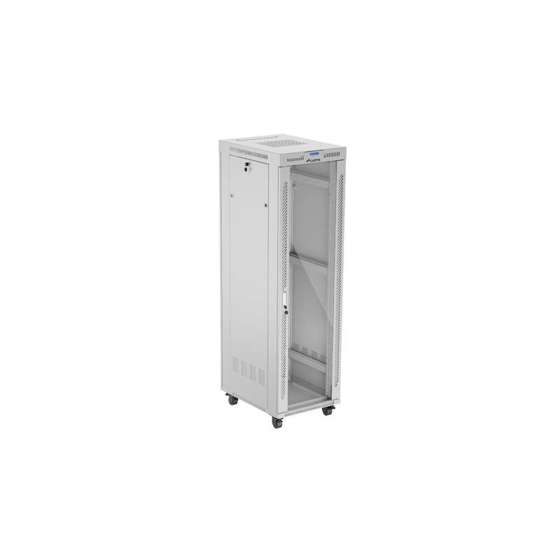 Szafa instalacyjna Rack stojąca 19" 42U 600x800 szara drzwi szklane LCD Lanberg (flat pack)