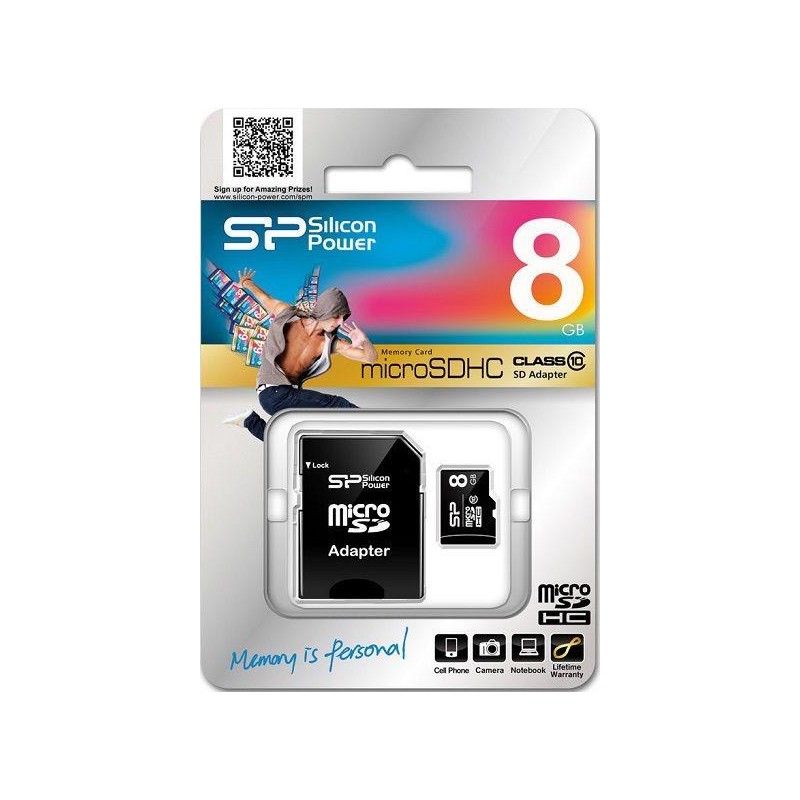 Karta pamięci MicroSDHC Silicon Power 8GB Class 10 + adapter - USZ OPAK